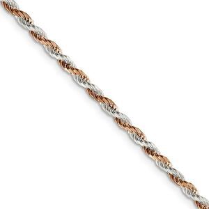 2.5mm Sterling Silver & 10k Rose Plated Rope Chain Necklace, 24 In